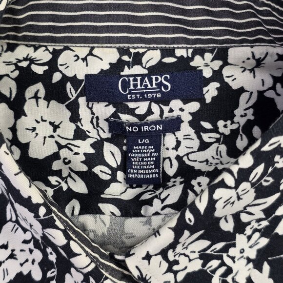 Chaps Shirt Womens Large Navy Blue White Floral Print No Iron Cotton Button Down - Picture 3 of 11